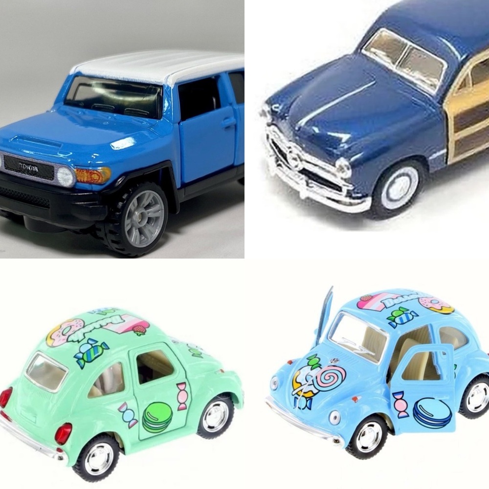 Kids Toy Car Set - Woody Wagon, Cadillac, Volkswagen, Porsche, Toyota FJ Cruiser